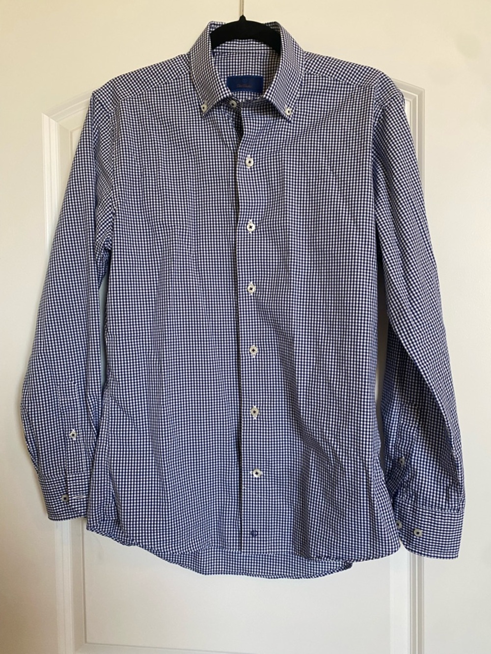 David Donahue Navy and White Gingham Dress Shirt